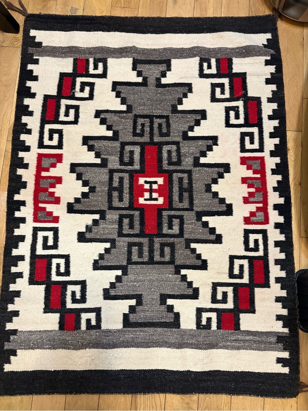 Navajo Wool Rug with Red and Gray Motif